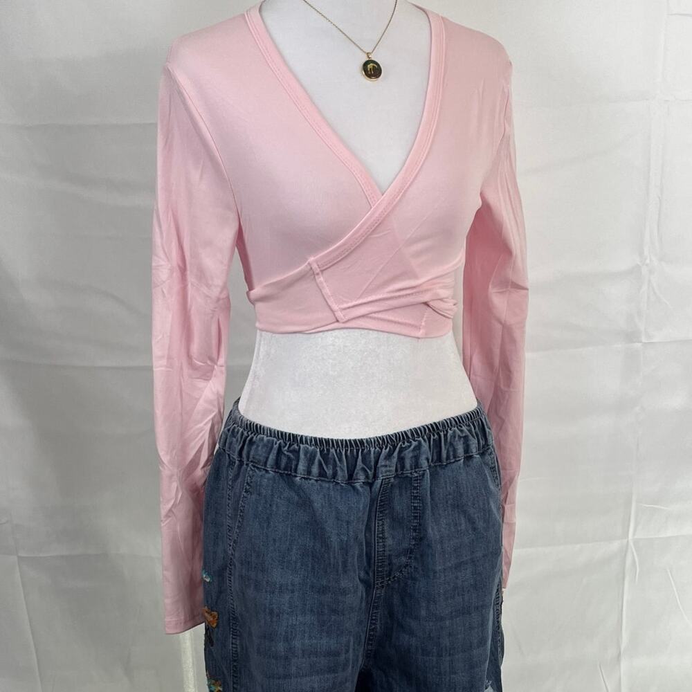 Y2K-Inspired Pastel Pink Bolero Wrap Top - M